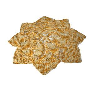 Vintage Handmade Crochet Lace Doilies Table Orange White Low Ruffled 17 1/2"